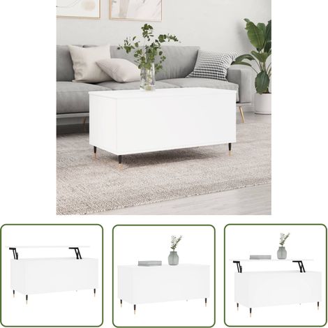The Living Store Table basse Blanc 90x44,5x45 cm Bois d'ingénierie - Table Basse Blanche - Meuble Salon - Table D'appoint - Table Relevage - Rangement Intégré (1/5)