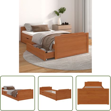 The Living Store Massivholzbett mit Schubladen Honigbraun Kiefer 90x200 cm - Holzbettwäsche - Kiefernbett - Doppelbett - Einzelbett - Holzrahmen (1/5)