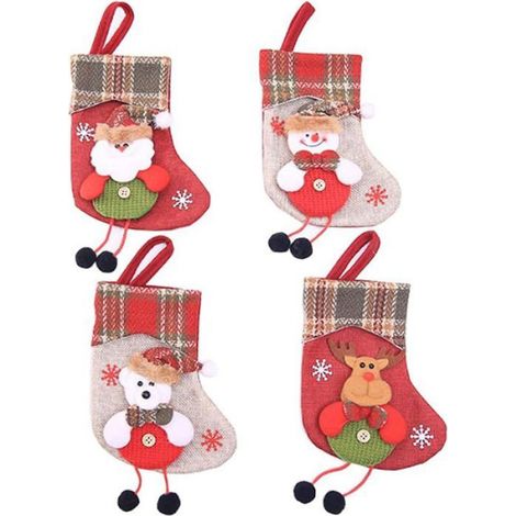 4 Pièces Chaussettes de Nol,Chaussette Noel a Suspendre,Décoration de Bas de Nol,Sac Cadeau Chaussettes de Décoration de Nol,C (1/4)