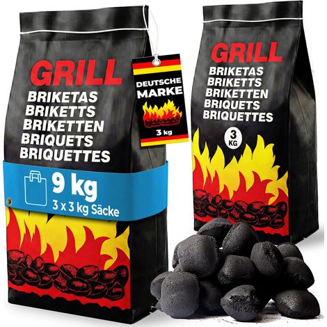 DEUBA® BBQ Charcoal Briquettes Long Lasting Burn Time Easy To Light Coal Low Smoke Barbecue Oven Fuel Restaurant Grade Premium Grill Cooking 6-27kg 3kg Bags 9 kg