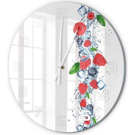 Horloge Murale Ronde Cuisine en Verre Silencieuse Design Moderne Décorative Fruits des bois avec de la glace fi 60 cm (1/5)
