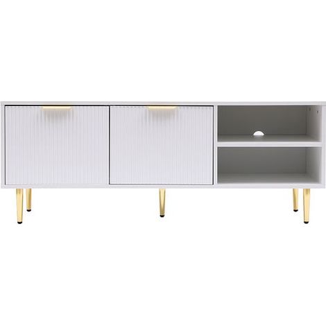 White MMT TV Stand, TV Stand Cabinet with Fluted Ribbed Gloss Doors and Legs, 130cm TV (1/5)