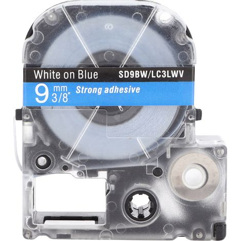 Ruban d'étiquetage transparent, résistant à l'huile, à la corrosion et à l'usure, durable (9 mm, blanc sur bleu) (1/5)