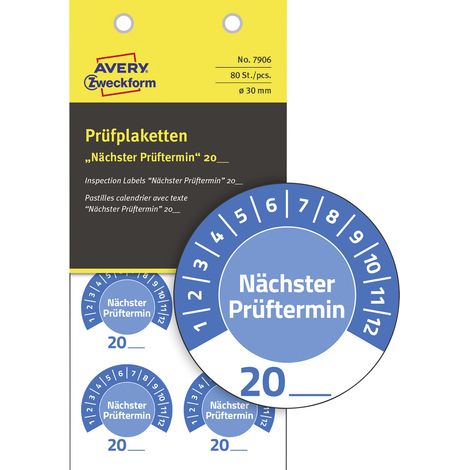 Avery-Zweckform 7906 Prüfplakette  20XX Blau  (Ø) 30 mm 30 mm   80 St. (1/5)