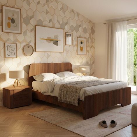 Letto matrimoniale 160x200 con testata sagomata - Dormiose - Noce Caracalla