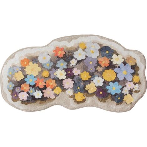 Tapis décoratif – 40 x 70 cm – Forme irrégulière – Floral – Antidérapant – Lavable – Chambre et salon (1/5)