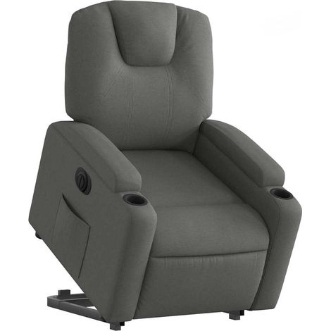 Poltrona relax TV molto comoda con funzione di sollevamento elettrico in tessuto grigio scuro DEC028366