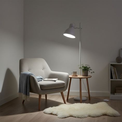 Lampada da terra in metallo bianco con 1 faretto e altezza regolabile