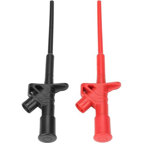 Clip de câble multimètre, 2 pièces P5004 Sonde de test haute tension flexible isolée Clip de crochet de test professionnel rapide Sonde détachable Multimètre Pointe de test Noir + Rouge (1/5)