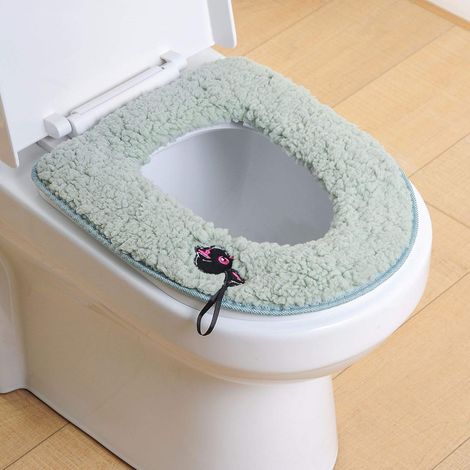 Set di 2 cuscini universali impermeabili per sedile WC con anello per appenderli, morbidi, caldi e lavabili, di colore verde. (1/3)
