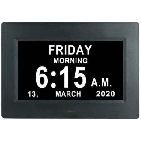 Horloge calendrier numérique One Piece 7 pouces avec date et heure, horloge Alzheimer pour parents, machine de rappel de médicaments pour grands-parents et enfants-noir-204×143×24mm (1/4)