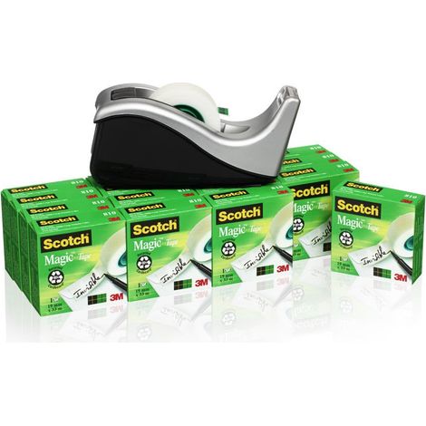 Scotch Nastro Adesivo Magic 810 - 16 Rotoli 19 Mm X 33 M + Dispenser - Trasparente Opaco Scrivibile (1/3)
