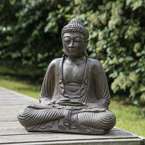 Wanda Collection – Statue bouddha assis en résine brun 42 cm – Décoration zen pour intérieur et extérieur – Finition patinée antique