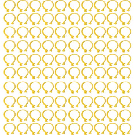 100 Étiquettes poules réutilisables en plastique jaune 16mm pour bagues pattes de canards, oies, élevage volailles