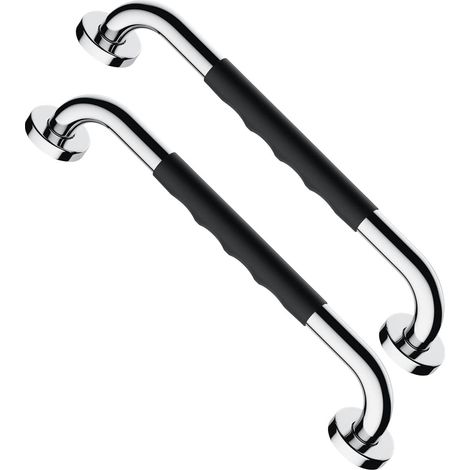 2 pièces - support de douche - poignée de salle de bain - avec revêtement antidérapant en caoutchouc - meuble de salle de bain en acier inoxydable - support d'équilibre chromé pour salle de bain - 40 (1/5)