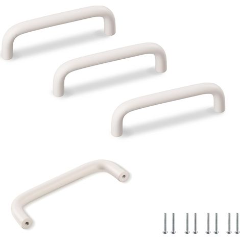 Quattro maniglie bianche per mobili, adatte a cassetti e armadi, ideali per cucine, mobili da cucina e bagni, con interasse fori di 96 mm. (1/5)