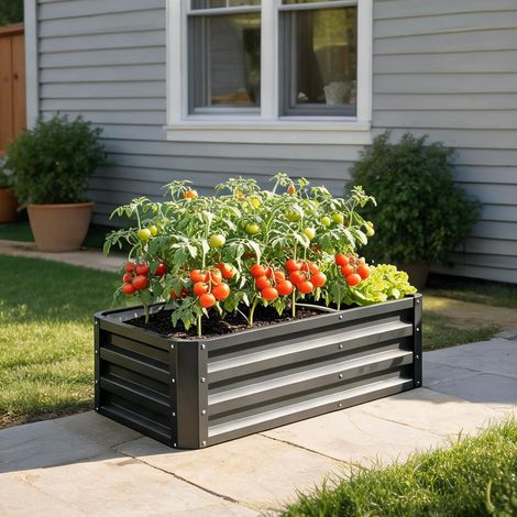 Bac de jardin en acier galvanisé gris 120 x 60 x 30,5 cm (1/5)