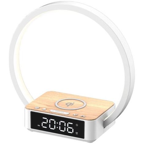 Lampe de chevet tactile avec chargeur sans fil Qi, lampe de bureau LED, lampe de nuit avec réveil, veilleuse 3 niveaux de luminosité (1/5)