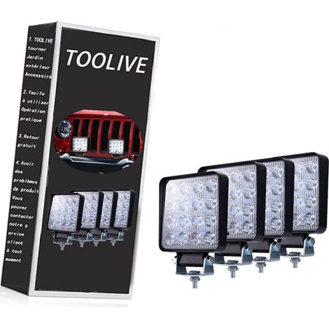 4PCS Phare de Travail à LED 3 Pouces 48W Projecteur LED Voiture Feux Antibrouillard LED Longue Portee pour SUV UTV ATV Offroad Camion Tracteur Carré,Eclairage pour voiture