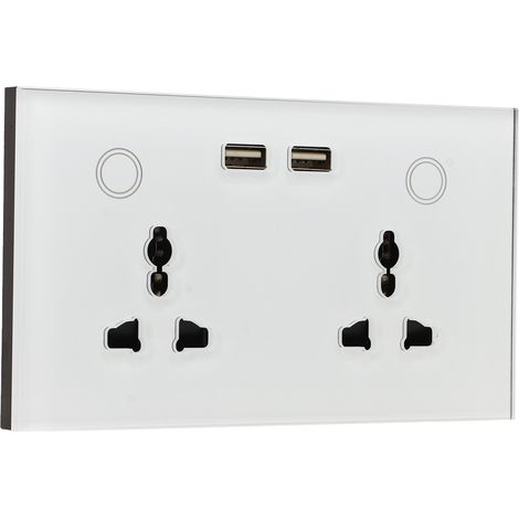 Berührungsempfindlicher Lichtschalter mit Glasplatte, WLAN-fähig, 2-polige USB-Steckdose, weiß, AC 110–240 V (1/5)