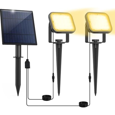 Faro solare da esterno, potente illuminazione solare 2 in 1 (3000K), accensione/spegnimento automatico, lampada solare impermeabile con picchetto per giardino, cortile, vialetto e veranda.