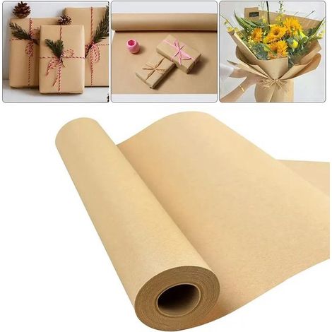 Rouleau de papier kraft brun écologique, recyclable et multifonctionnel, idéal pour emballer cadeaux et colis, avec un aspect rustique de haute qualité. (1/5)
