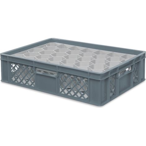 BRB Gläserkiste 600x400 mm für 15, 24, 33 oder 40 Gläser, farbig (Grau, für 33 Gläser Ø 75 mm, Glashöhe max 122 mm)