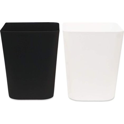 Corbeille à papier, lot de 2 petites poubelles pour salle de bain, cuisine, plan de travail ou sous évier, blanche et noire (1/5)