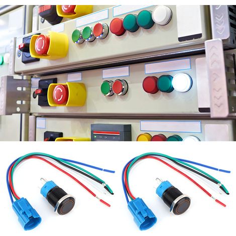 2 jeux d'interrupteurs à bouton-poussoir métalliques à réarmement automatique à 5 pôles 1NO1NC 12VDC 16 mm avec voyant lumineux (jaune) (1/5)