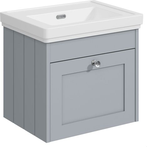 Balterley Butterton 500mm Wall Hung 1 Drawer Unit with Classic Basin No Tap Hole - Satin Grey (1/4)