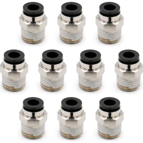 Raccord Pneumatique Push In - 6 mm - Filetage Mâle 1/4 Pouces - Résistant Haute Pression - Pour Tubes PU Eau Huile - Lot de 10 (1/5)