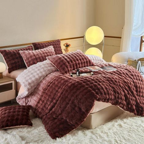 Bettwäsche 200x200 cm Plüsch Langhaar Warm Farbverlauf Rosa Braun mit Reißverschluss