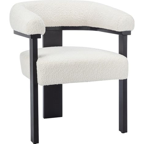Sedia con braccioli in Tessuto bouclette e Legno di hevea Bianco e Nero - LIVELIA