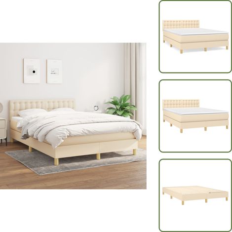 Cama con cabecero ajustable - vidaXL Cama box spring con colchón tela color crema 140x190 cm - Colchón ensacado