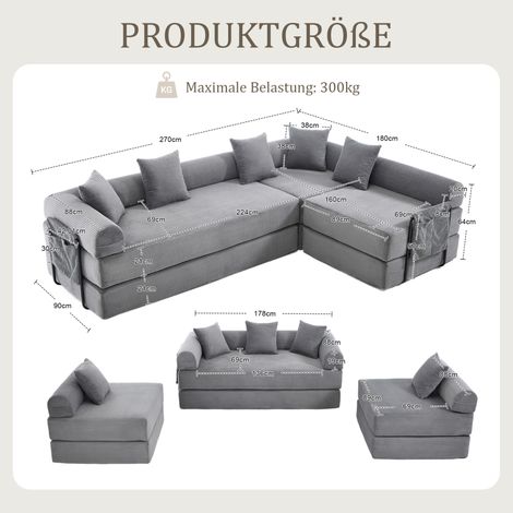 Modulares Ecksofa 270×180×64 cm aus dunkelgrauem Cordstoff mit Stauraum – MEUBLIV (1/5)