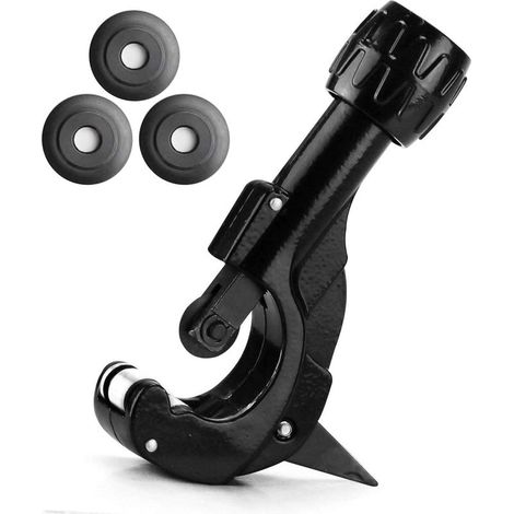 Cortatubos con 3 discos de corte de repuesto y cuchilla desbarbadora para tubos de Ø 3-35 mm / 1/8" - 1 3/8" fabricados en cobre, latón, metales ligeros y plástico PVC duro. (1/5)