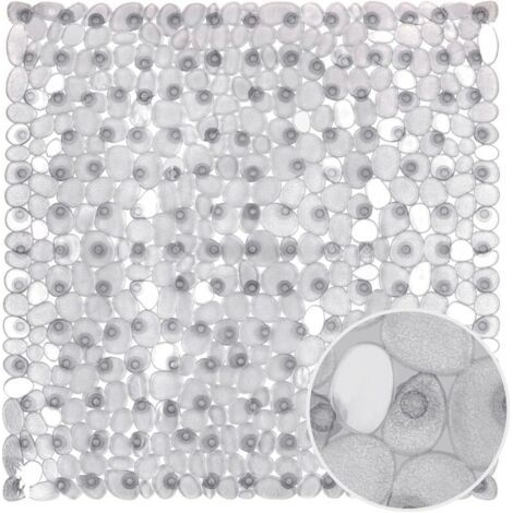 Pair Tapis de douche en plastique antidérapant pour douche familiale, motif galets, transparent, dimensions 54 x 54 cm