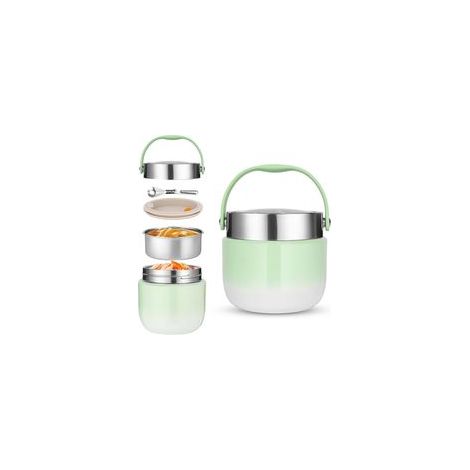 Isolierter 1200-ml-Speisebehälter mit Klapplöffel – Grün – Ideal zur Aufbewahrung von Porridge, Suppe, Obst, Joghurt und Mittagessen (1/4)