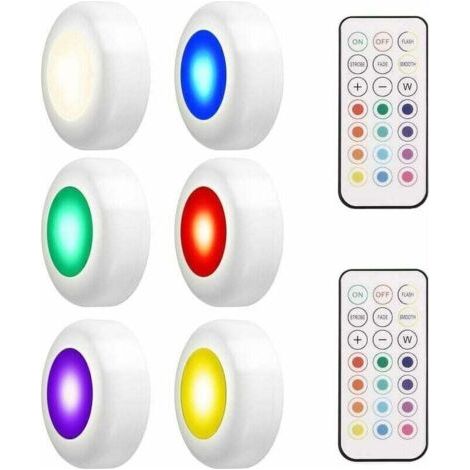 BUNTHAUS Lot de 6 lampes LED sans fil 18 W pour sous-meuble de cuisine, avec télécommande, étanches IP44