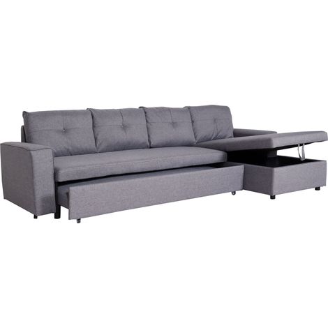 Divano letto angolare con penisola sofà reclinabile HHG-299 molle nosag tessuto grigio
