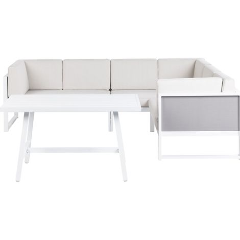 Garden Corner Sofa with Table 6 Seater CASTELLA/FRATTE Left Hand Metal Off-White (1/5)