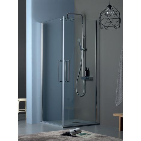Doppia porta doccia TEPB42 in cristallo 6 mm trasparente 80x80