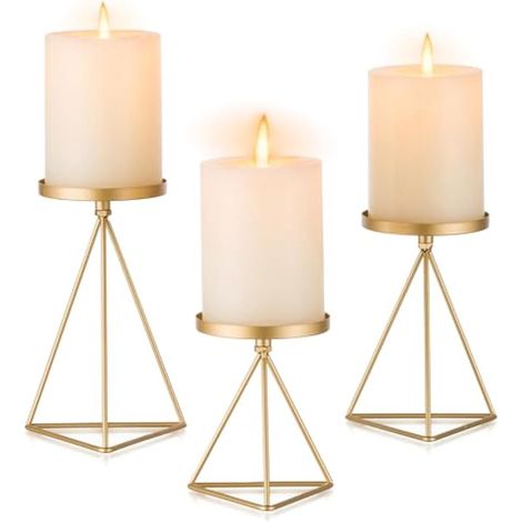 Bougeoir pilier doré en 3 parties - Bougeoir géométrique vintage pour la décoration de table et les mariages (1/5)