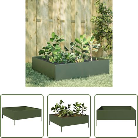 Gartengestaltung - Hochbeet Olivgrün 100x100x25 cm Stahl (1/5)