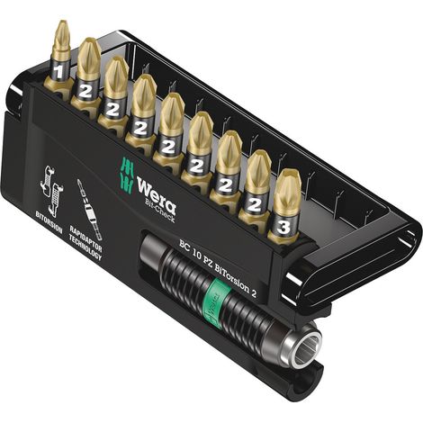 Wera Bit-Check 10 PZ BiTorsion 2 05347153001 Jeu d'embouts 10 pièces vis Pozidriv BiTorsion W560771 (1/5)