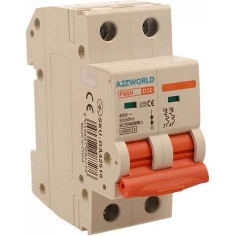 MCB Interruttore Magnetotermico Automatico Curva D 2P 2M 10000A D10A AC 400V IP20 IEC60898-1 PB8H