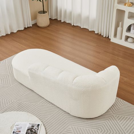 Chaiselongue Relax en Chenille Beige avec Dossier Ondulé et Design Minimaliste
