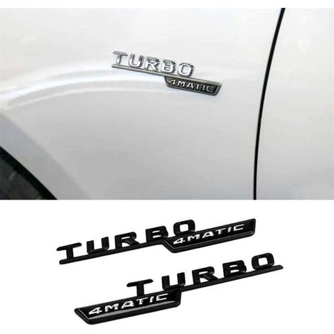 Emblème Turbo 4MATIC Paire de 2 Chrome Autocollant pour garde-boue Pour Mercedes-Benz AMG 14 x 2,8 cm Noir (1/4)
