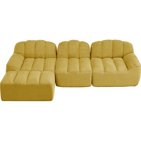 ELVMI Divano Modulare Angolare 3 Posti con Pouf, Seduta Ampia, in Fleece Granulato, Giallo (1/5)