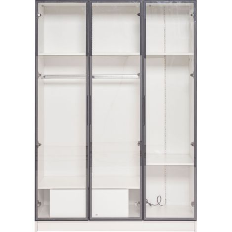 Armario con 3 Puertas de Vidrio, 1 Cajón, 2 Huecos, Barra para Colgar y LED para Dormitorio en Aglomerado 110×50×160 cm (1/5)